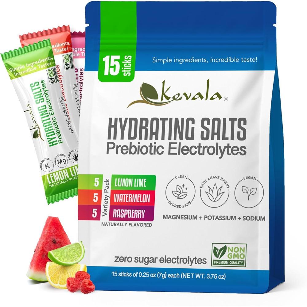 image:imageKevala Electrolytes Powder Packets  Sugar Free Drink Mix Packets with Prebiotics Potassium amp Salt Electrolytes  Keto Hydration Packets  Rehydration Support  1 Pack 15 SticksVariety Pack 15 sticks