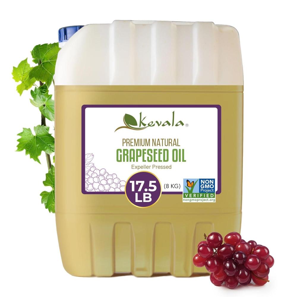 image:imageKevala Grapeseed Oil  Made with a Premium Selection of Grapes Great for Cooking and Baking Enhances Freshness of Vegetables in Salads Powerful Addition to Daily Skincare Bulk Size 175 lb