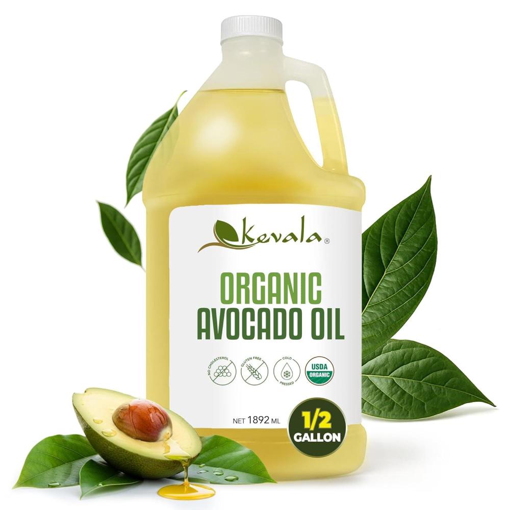 image:imageKevala Organic Avocado Oil  64 fl oz  18 L  Half a Gallon  Cold Pressed  Avocado Oil for Cooking  Organic Vegetable  High Smoke Point  For Skin and Hair