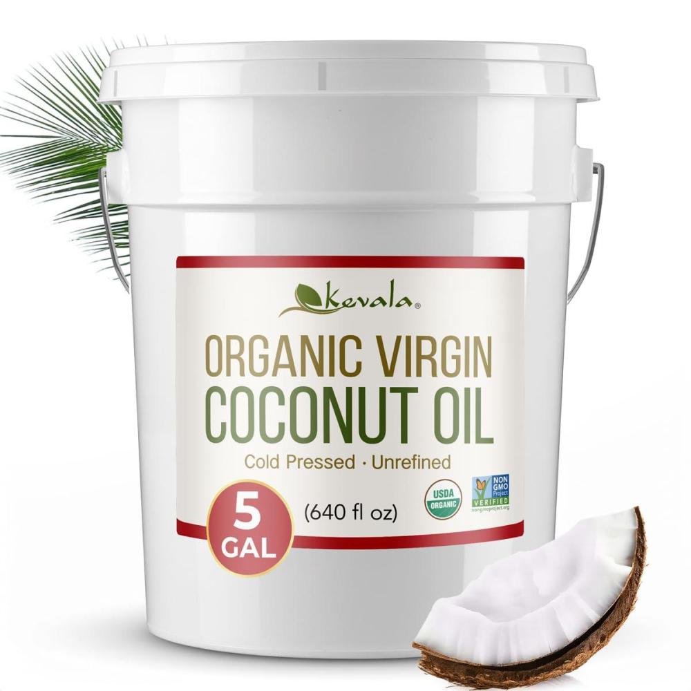 image:imageKevala Organic Coconut Oil Great in HighHeat Cooking and Baking for Homes and Foodservice Natural and Fresh Coconut Flavor that Complements Recipes from Many Cultures Bulk Size for Bakeries 5 gal