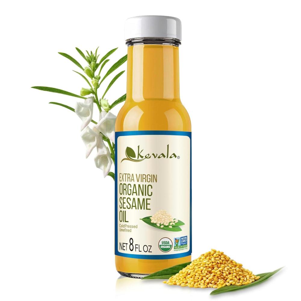 image:imageKevala Organic Extra Virgin Sesame Oil Cold Pressed Unrefined amp NonGMO Cooking Oil for Salad Frying Baking and Skin or Hair Use Gluten Free amp Kosher Certified 128 OzSesame