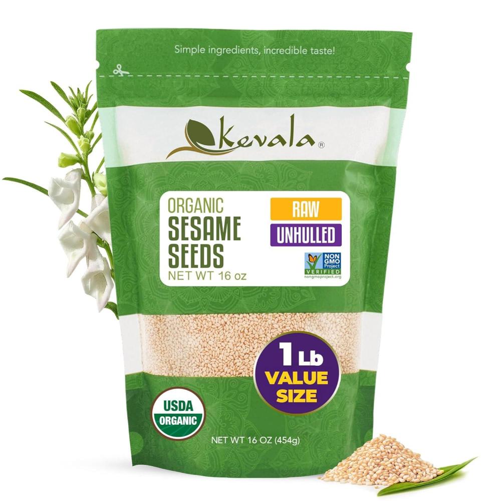 image:imageKevala Organic Raw Sesame Seeds Unhulled Gluten Free Seeds Perfect for Preparing East Asian Dishes Ingredient for Making Tahini Paste at Home Can be Used in Cooking and Baking 1 lb 16 oz