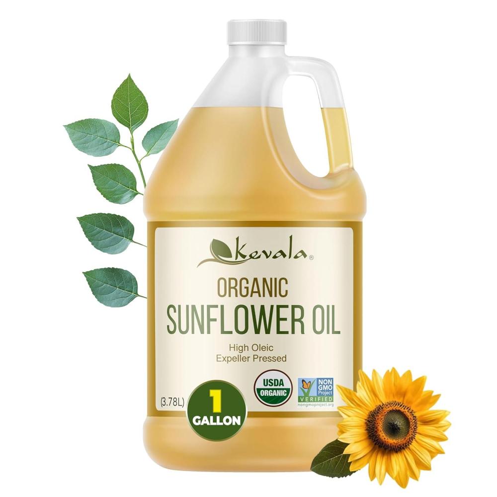 image:imageKevala Organic Sunflower Oil  Oil for Cooking and Baking Processed in a Facility Free of Tree Nuts and Peanuts Good Carrier for Essential Oils Kitchen Pantry Staple for your Home 64 fl oz 12 galSunflower