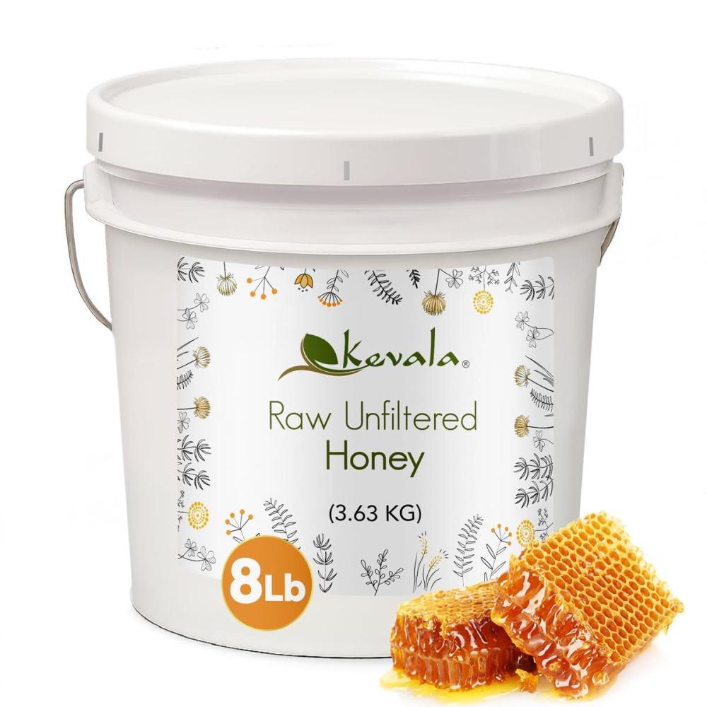 image:imageKevala Raw Unfiltered Honey  Unprocessed Liquid Sweetener Harvested Without Pesticides BeeFriendly Harvesting OnSite Sweet Spread for Toasted Bread and Desserts Maple Syrup Substitute 8 lb Pail