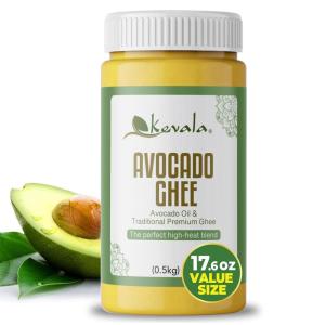 Kevala Avocado Ghee – Made with Grass Fed Cows’ Milk, Blend of Cold-Pressed Avocado Oil and Ghee, Unsalted Spread for Toast and Wraps with no Preservatives, Great for Keto and Low-Carb Diets, (17.6 oz)(17.6 oz)