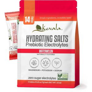 Kevala Electrolytes Powder Packets | Sugar Free Drink Mix Packets with Prebiotics, Potassium & Salt Electrolytes | Keto Hydration Packets | Rehydration Support | 1 Pack (15 Sticks)(Watermelon)