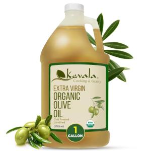 Kevala Extra Virgin Organic Olive Oil – Gluten-Free and Cholesterol-Free Oil Perfect for Frying and Cooking, Smooth Base for a Ranch Dressing, Cold Pressed and Unrefined, Bulk Size 128 oz(Olive)