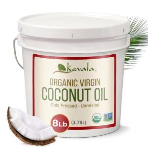 Kevala Organic Coconut Oil – Extra Virgin Oil with High Smoke Point for Baking and Cooking, Natural and Fresh Coconut Scent for Body Massages, Complements Recipes from Many Cultures, Bulk Size 8 lb(16 fl oz)