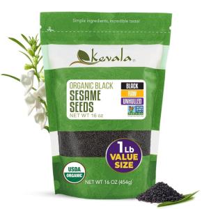 Kevala Organic Raw Black Sesame Seeds (Unhulled) – Allergen Friendly Seeds Made in Facility Free of Peanuts and Tree Nuts, Great for Making Tahini and Blending into Smoothies, Fresh Taste, 1 lb, 16 oz(Nutty)