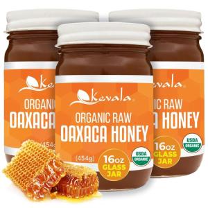 Kevala Organic Raw Oaxaca Honey – 3pack Glass Jar 16 oz, Natural Sweetener for Meals and Drinks with no Pesticides, Pure and Unprocessed Spread for Bread and Toast, Golden Nectar with no Sugar Added