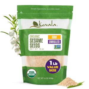 Kevala Organic Raw Sesame Seeds (Unhulled) – Gluten Free Seeds Perfect for Preparing East Asian Dishes, Ingredient for Making Tahini Paste at Home, Can be Used in Cooking and Baking, 1 lb, 16 oz