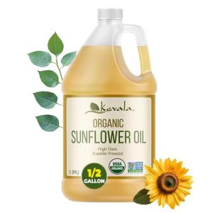 Kevala Organic Sunflower Oil – Oil for Cooking and Baking Processed in a Facility Free of Tree Nuts and Peanuts, Good Carrier for Essential Oils, Kitchen Pantry Staple for your Home, 64 fl oz, 1/2 gal(Mild)