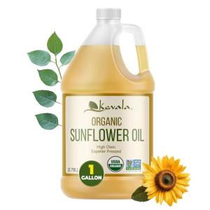 Kevala Organic Sunflower Oil – Oil for Cooking and Baking Processed in a Facility Free of Tree Nuts and Peanuts, Good Carrier for Essential Oils, Kitchen Pantry Staple for your Home, 64 fl oz, 1/2 gal(Sunflower)