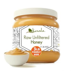 Kevala Raw Unfiltered Honey – Pure Honey for Daily Baking and Cooking, Authentic Sweetness with no Added Sugar, Deliciously Nutritious Addition to Tea and Coffee, Natural Skincare Ingredient, 3 lb(3 Fl Oz (Pack of 1))