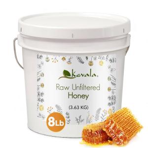 Kevala Raw Unfiltered Honey – Unprocessed Liquid Sweetener Harvested Without Pesticides, Bee-Friendly Harvesting On-Site, Sweet Spread for Toasted Bread and Desserts, Maple Syrup Substitute, 8 lb Pail